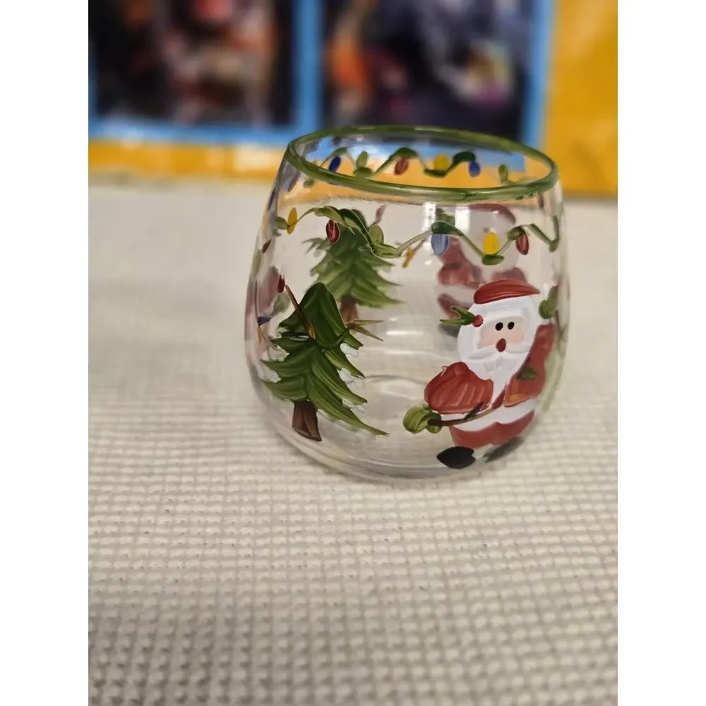 Vintage Christmas Glass Decor Set Santa Candle Holder Candy Cane Basket